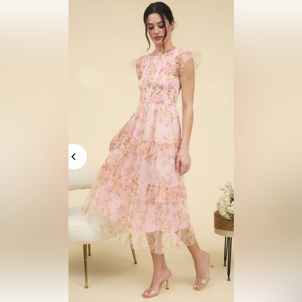 MNR Floral Smocked Ruffle Detail Maxi Dress